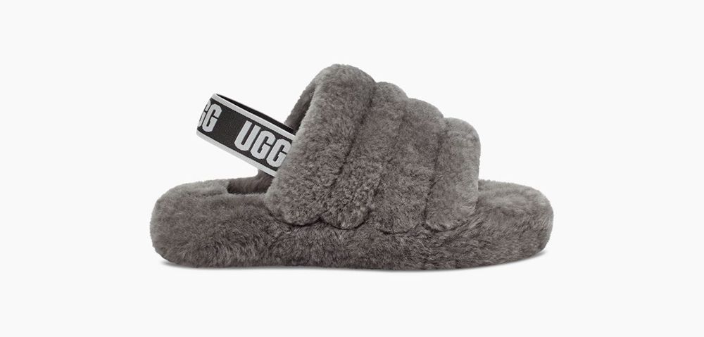 Ugg Fluff Yeah - Kids Slides - Grey - NZ (6348UFPME)